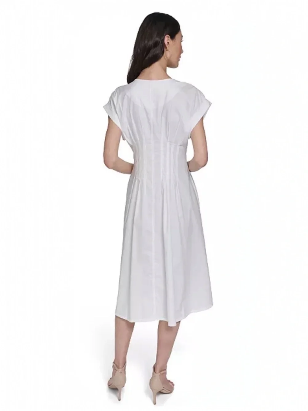 NWT Calvin Klein White Pintuck Fit and Flare Button Down Midi Dress Size 6